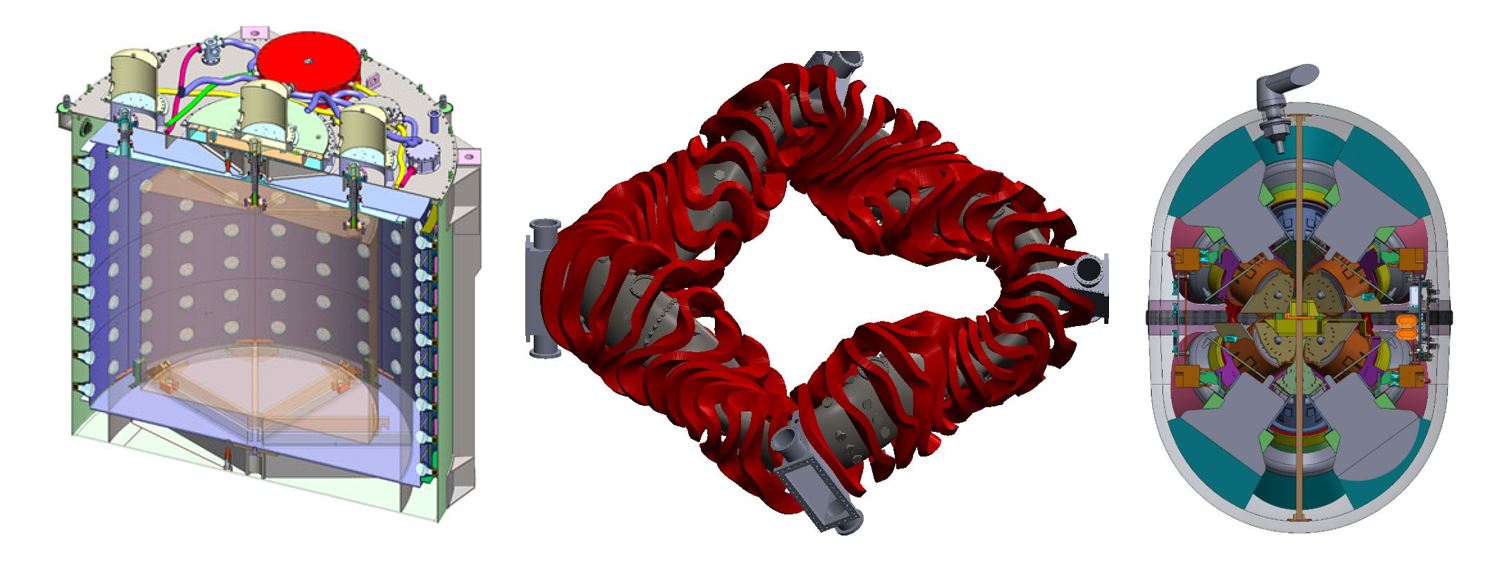 Banner consisting of: Solidworks drawings of Daya Bay detector, HSX, and LOM's